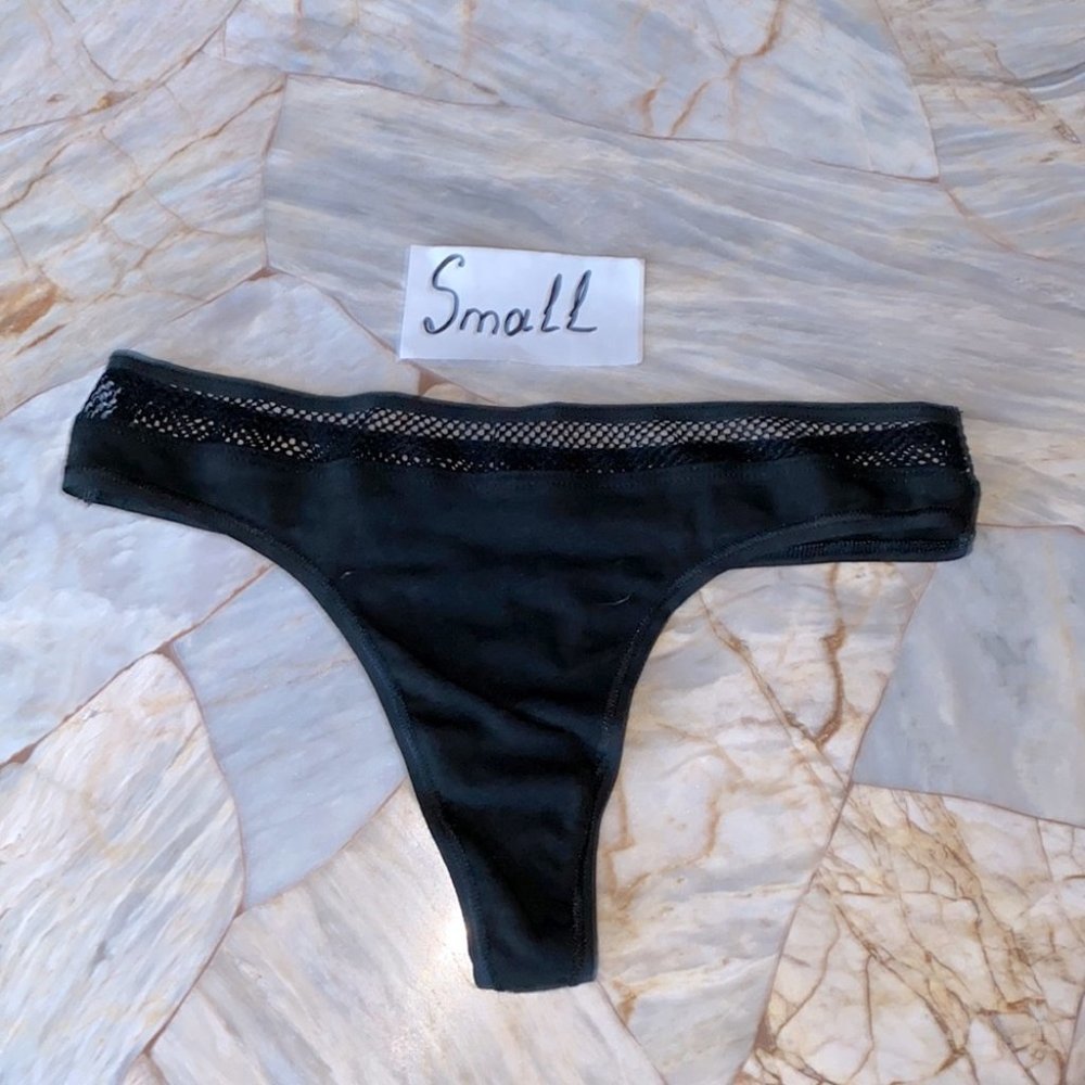 VS Black Fishnet Thong Panty Underwear Solid Black
